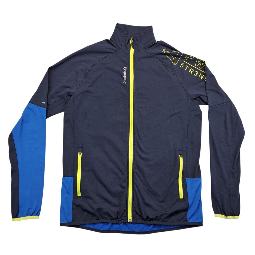 Reebok Pullover Blue Running Jacket Mens L Full Zip Cooling Movement Zone
